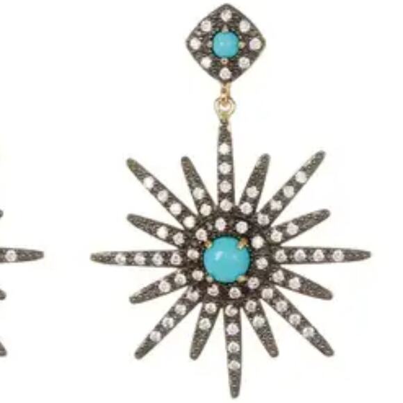 Adornia 14K Yellow Gold Plated Turquoise & Swarovski Crystal Earrings - Picture 4 of 5